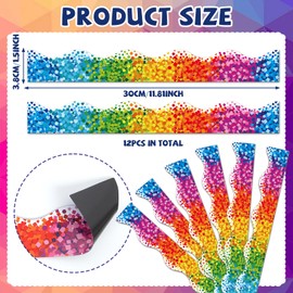 12Pcs Confetti Magnetic Bulletin Board Borders for Classroom Decorations Whiteboard Strips Colorful Scalloped Trim Magnetic Borders for Back to School Teacher Supplies Office Door Chalkboard Decor