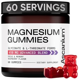 Gomitas de Magnesio 410mg de Complemento Elemental de Glicinato de Magnesio y LTreonato Vegano                                                        