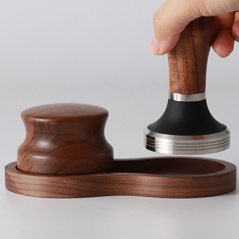 Coffee Hammer Tamping Kit Walnut Stainless Steel Tamper Distributor Set
