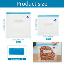 Vacuum Sealer Bags Leak Proof Reusable Food Storage Bags Keep Fresh Food Bags Easy to Use Zipper Freezer Bags Space Saving Gallon Freezer Bag for Kitchens (14)