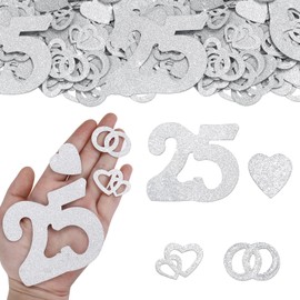 GoldRock Large Confetti Silver Wedding Decoration 2.5-7.5 cm, Pack of 100 Glitter Rings Hearts Decoration Silver Wedding 25 Years, Table Decoration Silver Wedding Confetti Decoration, Heart Wedding
