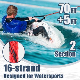 Wakeboard Rope with Handle 75ft, Ski Ropes for Water Skiing Wakesurf Wake Board Surf Floating Boating, Towable Boat Tow Pull Sports Line Thick Tough Watersports Kneeboard Surfboard Jet Accessories