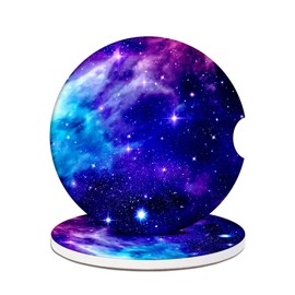 2 Pack Car Cup Holder Coasters - Purple Galaxy Space Absorbent Ceramic Coaster, Car Coasters for Cup Holders, Car Interior Accessories for Women Men