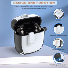 MOWYEOK Safety Lock Case Compatible with Bose QuietComfort Earbuds II 2022, Full Body Lightweight Shockproof Hard Case with Carabiner & Anti-Loss Cord - White