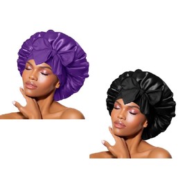 WAYAMY (2PCS) Gorro De Dormir Suave Satinado, Capó De Satén, Gorro para Dormir, Reutilizable y Cómodo, Capó Para El Cabello Con Banda Para Atar, Ideal para Dormir, Ducha y Belleza