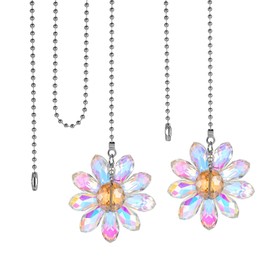 2 Pack Crystal Ceiling Fan Pull Chain Extender 24" Glass Flower Lighting Pull Chain Extension Decorative Pulls Chain Extension Fan Beaded Ball Chain Extender and Connector