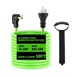 NEMA 14-50P to SS2-50R 50FT RV Generator Extension Cord 125/250V 50 Amp 14-50P Male Connector to SS2-50R Twist Lock Female RV Connector for RV EV Camper Generator