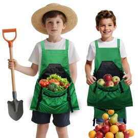 Floradrift Kids Gardening Apron,Canvas Garden Apron with Pockets and Harvesting Pouch for 6-12 Grils and Boys,Great Gifts for Kids,Green