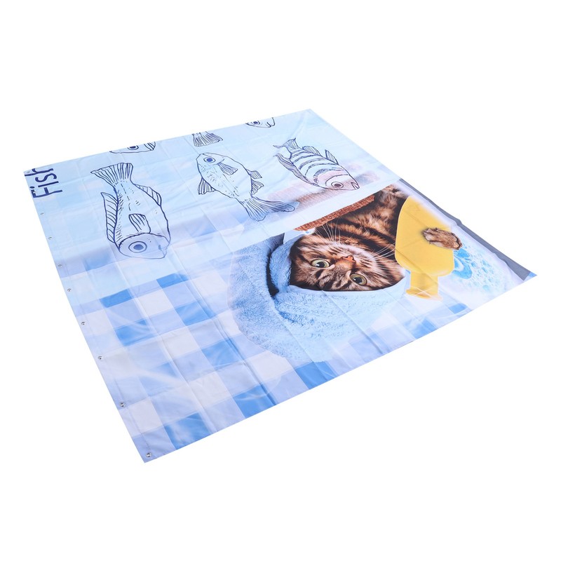 Cute Cat Fish Pattern Shower Curtain Waterproof Bathroom Decorative Bath