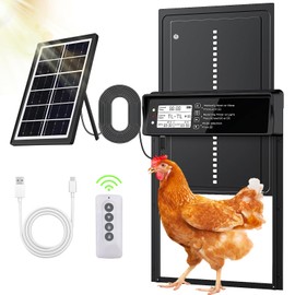 ONKO Automatic Chicken Coop Door Solar Powered with LCD Display, Automatic Chicken Door with Timer & Light Sensor - Remote Control, Anti-Pinch Safety Design & Durable Aluminum Alloy Construction