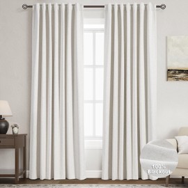 100% Blackout Linen Curtains 90 inch Length 2 Panels for Living Room Loop Pocket Pinch Pleated Black out Drapes Cream Colored Heat Reducing Total Blackout Window Curtains for Bedroom 90 inches Long