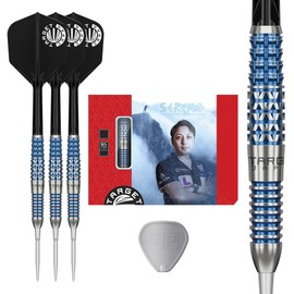 TARGET Darts Sereno G2 Steel Tip Darts with Kflex, 25G | 90% Tungsten Dart Set, K-Flex Flights and Shafts No.6, Swiss Storm Nano Points, Player Toru Suzuki Gen 2, Storage Tin & Point Guard/Stand