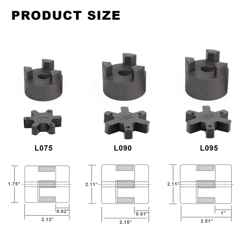 1/2" to 7/8" L075 Flexible 3-Piece L-Jaw Coupling Set &