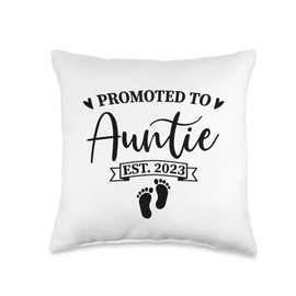 Smarty Pants Designs Promoted to Auntie est. 2023, New Aunt Announcement Gift Throw Pillow, 16x16, Multicolor