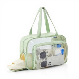 Waterproof Beach Tote Bag, Clear Bag for Women with Shoe Compartment, Transparent Gym Tote Bag for Sports Travel Swimming Pool (Green)