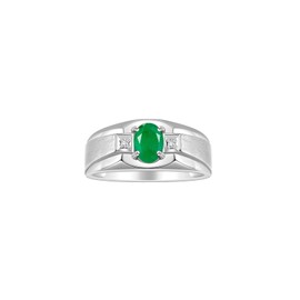 RYLOS Mens Rings Sterling Silver Classic 7X5MM Oval Gemstone & Genuine Sparkling Diamond Ring Emerald May Birthstone Rings For Men, Men's Rings, Silver Rings, Sizes 8,9,10,11,12,13