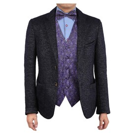 Epoint EGE1B08C-S Blue Black Paisley Microfiber Vest and Pre-tied Bow Tie Best For Bridegrooms