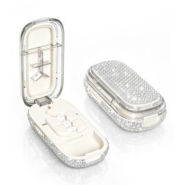 Rhinestone Bling Pill Cutter Splitter for Small and Tiny Pills 3 in 1 Travel-Size Pill Splitter（White）