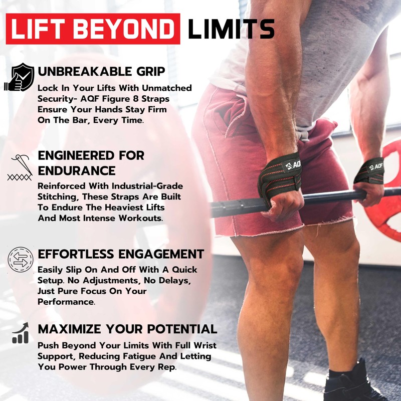 AQF Figure 8 Lifting Straps, Anti Slip Gym Wrist Supports
