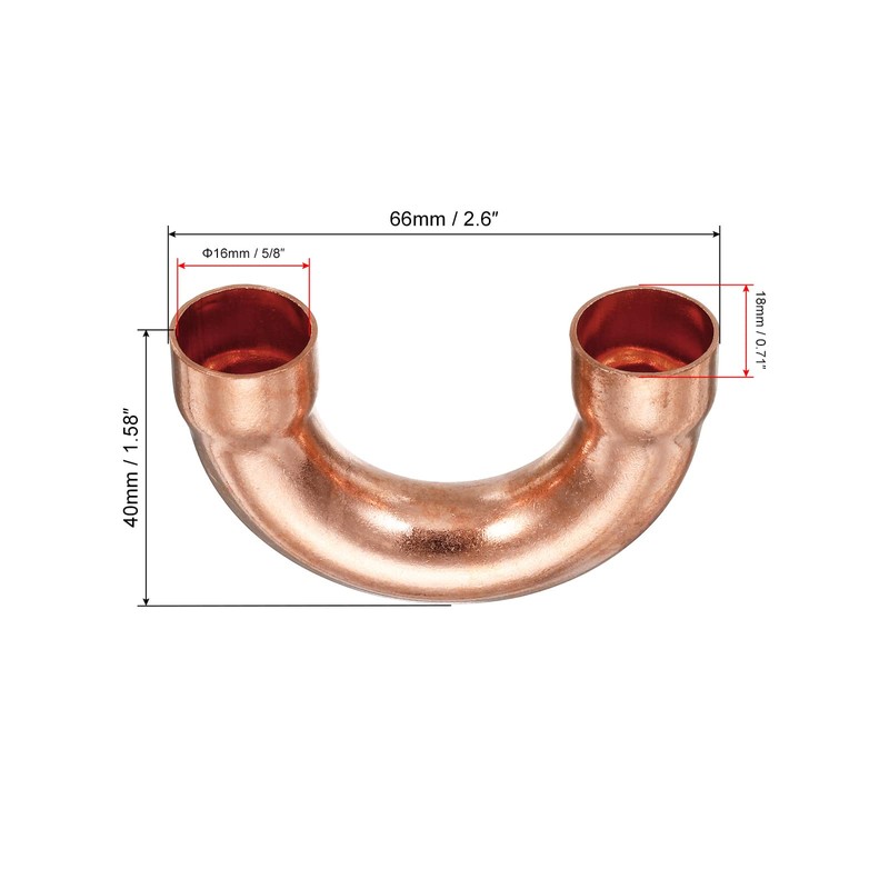 sourcing map U Shape Elbow 180 Degree Copper Pipe Fitting