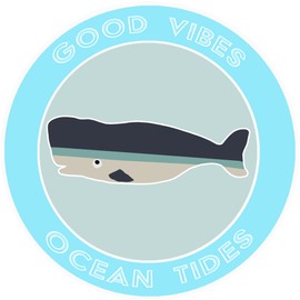 Athena Brands Whale Good Vibes & Ocean Tides - Car Truck Window Bumper Graphic Sticker Decal - Wakeboard Blue