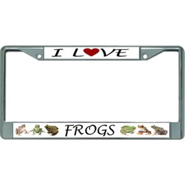 I Love Frogs Chrome License Plate Frame
