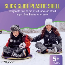 Flybar Snow Sled for Kids - Foam Saucer Disc Sled, Ages 6+, Easy Grip Handles, Durable with Slick Bottom & PE Core Build, Lightweight Sleds for Kids, Snow Toys for Kids Outdoor, Up to 110 lbs, 26"