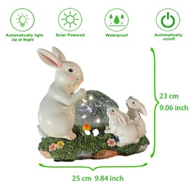 Solar Powered Family of Bunnies Outdoor LED Garden Light Decor, Garden Ornament (Bunnies Family on a Lawn)