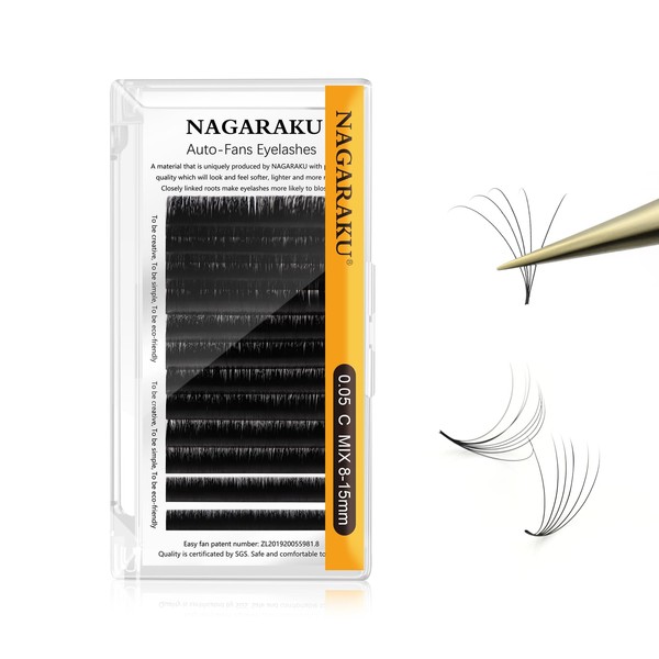 NAGARAKU Easy Fan Eyelash Extensions Volume Lash 0.05 C curl 8-15mm Rapid Blooming Faux Mink Cluster For Beginners Soft Professional Lash Supplies
