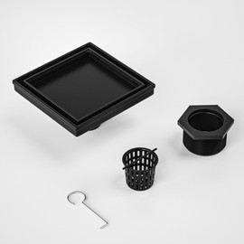Bochni Shower Drain 6"*6" Matte Black 304 Stainless Steel | Fast Drainage | Tile Inserted | Stainless Floor Drain Grate | Hair Strainer | Drain Key | The Upgrade for Your Bathroom