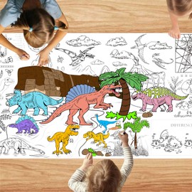 VARACL Dinosaur Coloring Tablecloth for Kids, DIY Crafts Dinosaur Coloring Table Cloth, Jumbo Dino Giant Coloring Poster for Classroom Activities Birthday Party Decorations Supplies (30'' x 72')