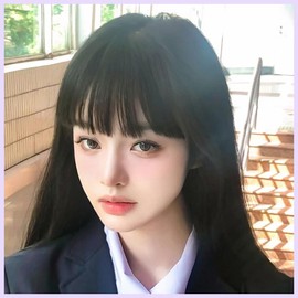 Bangs Wig Ultra-thin Clip-in Straight Hair Extensions Supernatural Wig with Raised Synthetic Hair (Brown and Black with Raised Brush)