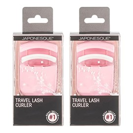 JAPONESQUE Rizador de Pestañas de Viaje, Paquete de 2 - Rizadores de Pestañas de Plástico para Maquillaje de Viaje - Viene con Una Almohadilla de Pestañas de Repuesto Adicional - 2 Paquetes Rosa