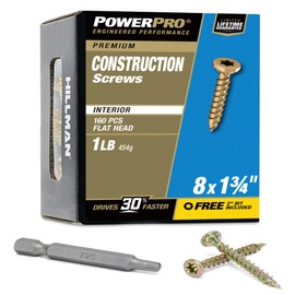 Power Pro Premium Exterior Wood Screws, #8 x 1-3/4"Inch All-Purpose Deck Screws for Outdoor Projects, T-25 Star Bit Included, Gold, 160 Pieces | 48580V4