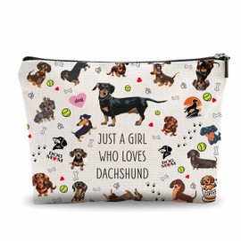 Pet Makeup Bag-Just A Girl Who Loves Dachshund-Watercolor Puppy Print-Canvas Zipper Makeup Bag,Cosmetic Pouch,Women Makeup Organizer For Travel Or Daily Use-Gift For Women Daughter,Pet Lovers-A09