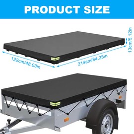 PLLYPE Trailer Tarpaulin, Flat Tarpaulin, 214 x 122 x 13 cm, 420D Tarpaulin, Trailer Cover with 8 m Tarpaulin Rope, Waterproof, Windproof Sun Protection for 750 kg Car Trailers
