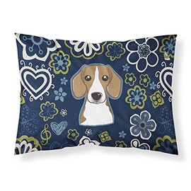Caroline's Treasures BB5090PILLOWCASE Blue Flowers Beagle Fabric Standard Pillowcase Lightweight Super Soft Easy Care Decorative Artwork Pillowcase, Standard