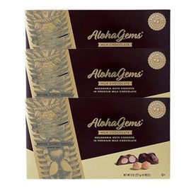 Aloha Gems Creamy Milk Chocolate Covered Premium Whole Macadamia Nuts - 3 Boxes each 8 oz, 42 pieces total