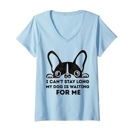 Womens I Can't Stay Long My Dog is Waiting For Me Funny Dogs Owner V-Neck T-Shirt