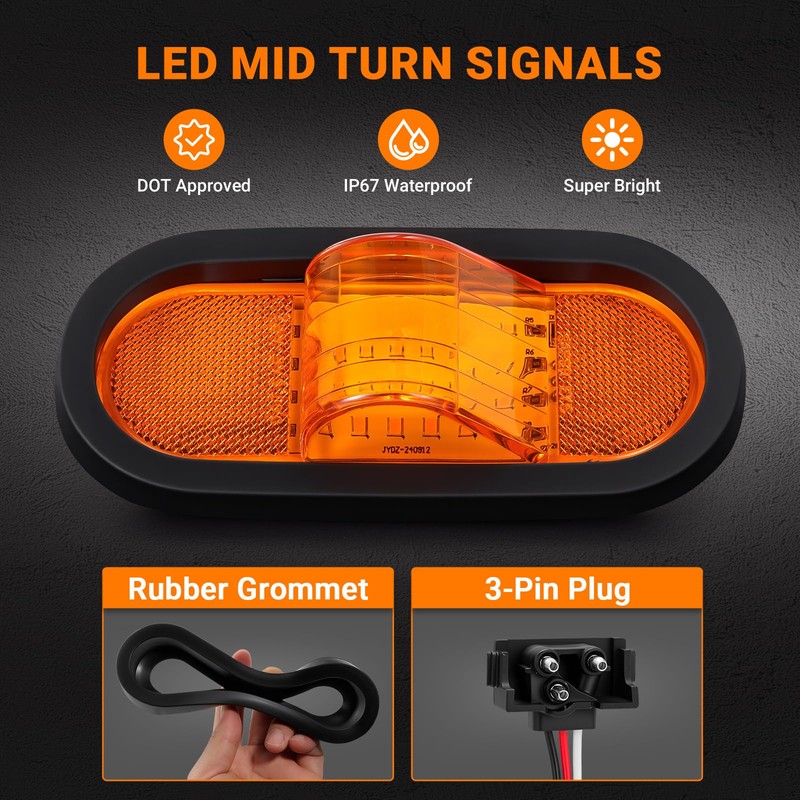 2PCS 6.5 Inch Oval LED Side Marker Lights 24 LED