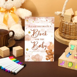 Tenceur 104 Pcs Baby Shower Game Sign Set Baby Shower Blocks to Decorate 54 DIY Blank Wooden Block 48 Watercolor Markers with Acrylic Box Set for Games Gender Reveals Party Supplies