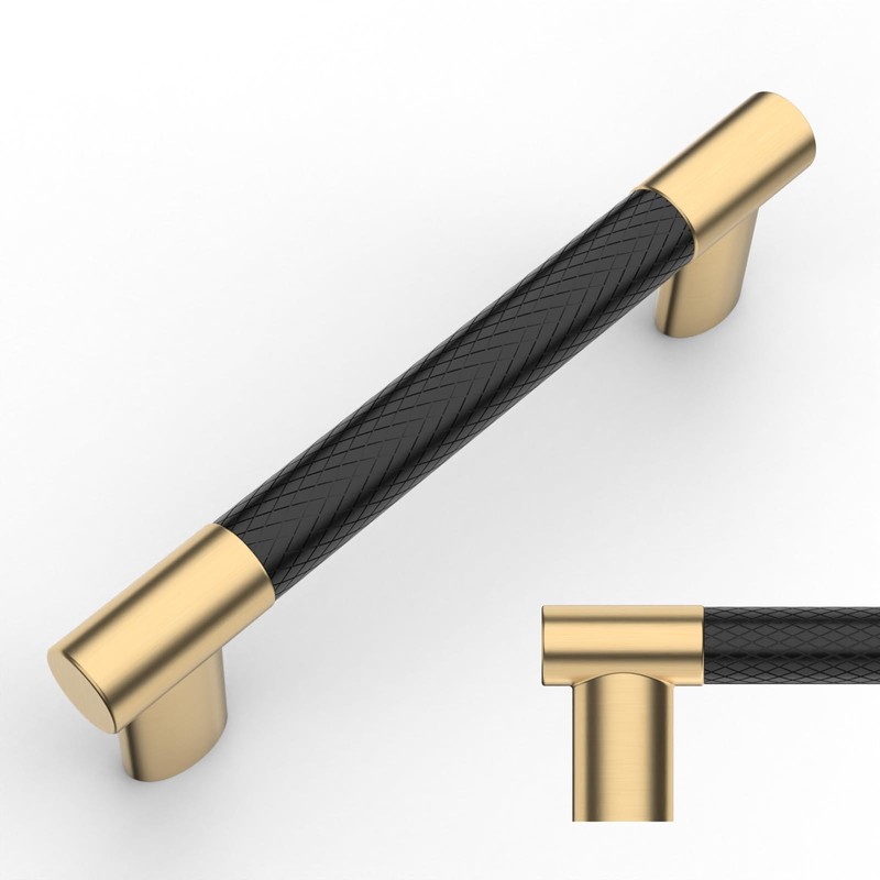 Amerdeco 10 Pack Matte Black and Gold Knurled Cabinet Pulls