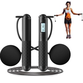 Cordless Skipping Ropes for Adults, Ropeless Skipping Rope with Counter Cordless Skipping Rope Smart Digital Gravity Ball Jump Rope with Extra Rope for Home Workout Equipment for Women Men