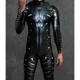 Koongso Superhero Costume for Men - Black 3D Jumpsuit for Adults - Zentai Skinny for Cosplay and Combat