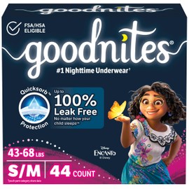 Goodnites Girls' Nighttime Bedwetting Underwear, Size S/M (43-68 lbs), 44 Ct (2 Packs of 22), Packaging May Vary