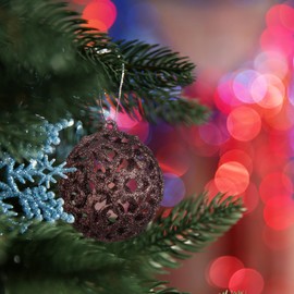 Relaxdays Christmas Baubles Set of 50, Glitter, Matte and Shiny Christmas Tree Baubles, Plastic, Diameter 3, 4 and 6 cm, Brown