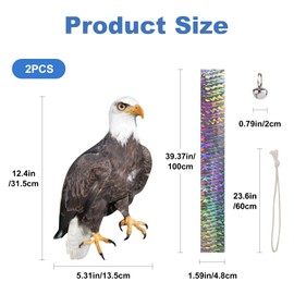 2PCS Flat Fake Owl to Keep Pigeons Away from Balcony, Hanging Hawk Scare Devices with Reflective Tape, Garden Owl to Scare Pigeon Woodpecker Away from House Plastic Owl for Windows Patio Roof