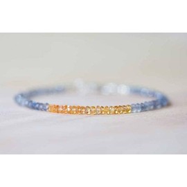 LKBEADS Labradorite, yellow sapphire 3-3.5 mm rondelle shape faceted cut gemstone beads, 7 inch stacking bracelet with silver plated lock for unisex. #Code- LCBR-4040, Stone Sterling Silver Metal,