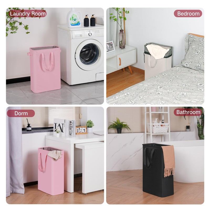 efluky Slim Laundry Basket, Narrow Laundry Hamper with Handles, Collapsible