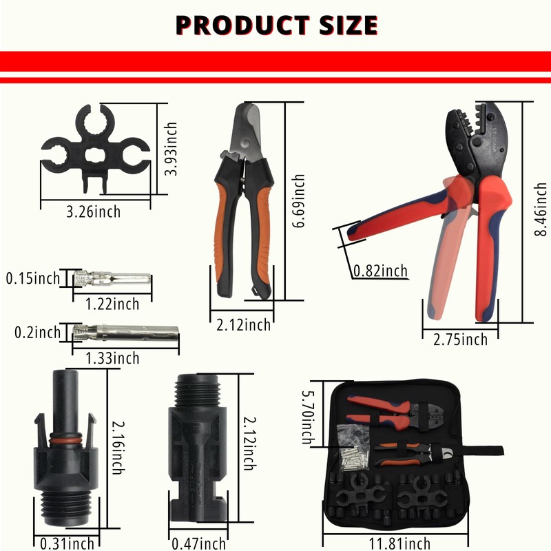 TOMSHIELE Solar PV Panel Crimping Tool Kit with Wire Stripper,